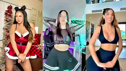 Asian dancer in sexy Santa lingerie and skirts hip sway compilation