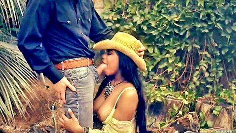 Jenna Foxx in cowboy hat teases in country interracial scene