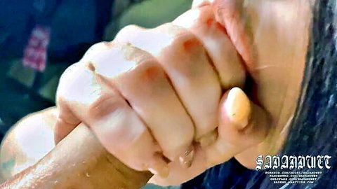 SadAndWet pulsating oral creampie, cum dripping in mouth close-up