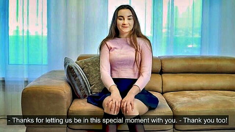 Lola Kicsapongo Russian first-timer babe in pink sweater and skirt