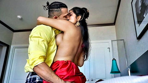 Maya Rati topless passionate kiss in honeymoon embrace