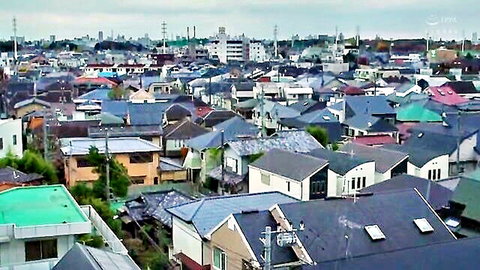 Aerial view of Japanese suburban neighborhood in Kanon Ibuki's stepfather stepdaughter JAV