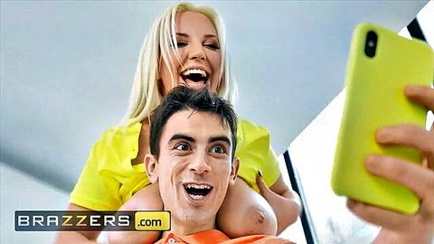 Blondie Fesser playfully piggybacks Jordi in steamy Brazzers scene
