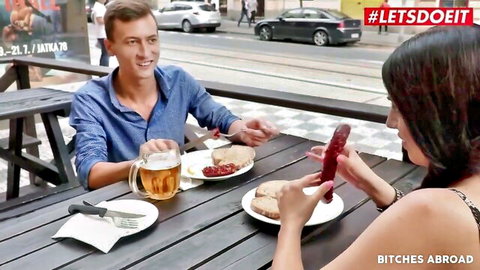 Eveline Dellai teases with huge sausage in public with hot guy