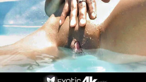 Hot Latina girl fingered in pool, summer outdoor sex close-up