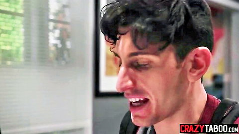 Excited curly-haired student smiling in library before big ass fuck