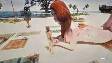 Redhead giantess Mister_Me_GG nude on beach with tiny man, Skyrim GTS fetish