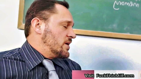 Bearded suited professor speaking intensely in classroom on FuckThisMILF