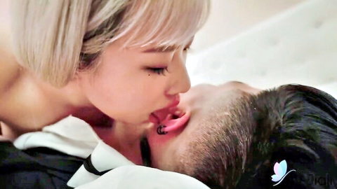 Wang Yixin topless Chinese cougar kissing man passionately in bed