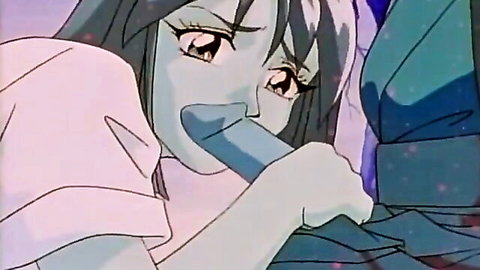 Hentai slave girl giving intense blowjob in gangbang party scene