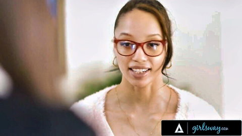 Alexis Tae smiling in red glasses and white sweater for swingers foursome