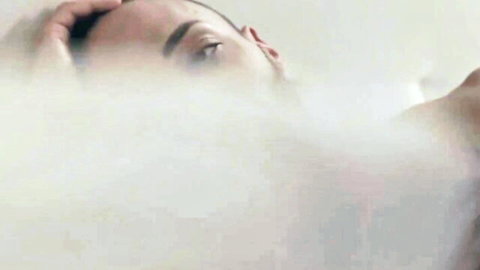 Sensual trans babe in misty close-up, rewarded with BBC and hot cum bath