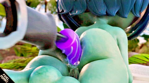 Animated green alien Vex fucked by purple sex machine in wet test