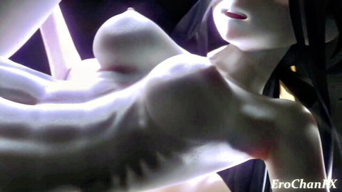 Nude Clorinde from Genshin Impact seductively posing with large breasts and spread legs