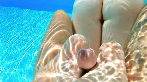 Ginger mermaid underwater footjob POV with flawless soles, long toes, red nails