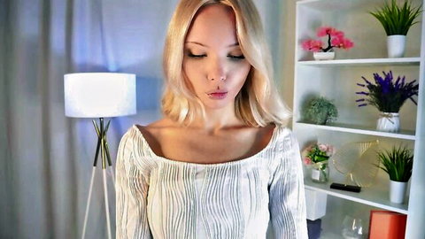 JenaCaminita shy blonde teen camgirl in off-shoulder dress