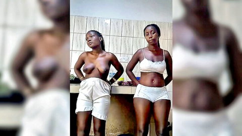 Swit_virgin22 ebony with big tits topless posing with friend in white lingerie