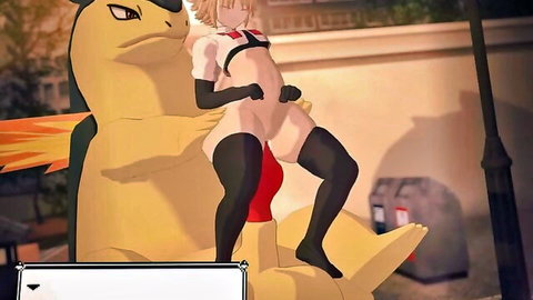 Blonde anime girl in lingerie rides Typhlosion Pokémon in explicit hentai sex