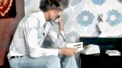 Retro man on phone in Escort Girl vintage hardcore scene