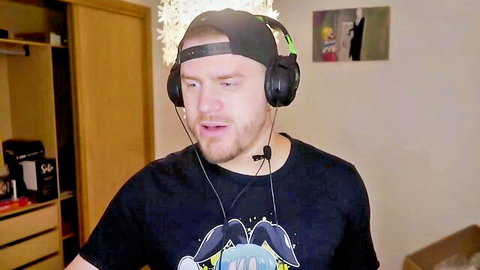 Streamer in cap and headphones reacts to slutty slime girl hentai pussy fucking fail