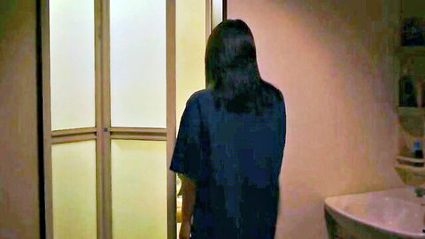 Saki Ito back view in blue t-shirt, Asian nude scene from With You Again (2023)