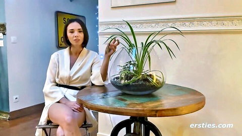 Eve Sweet in silky white robe, teasing intimately solo