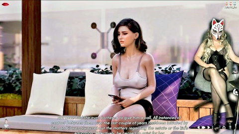Ms Denvers ep 66 game playthrough: brunette in tank top and fox-eared girl in stockings