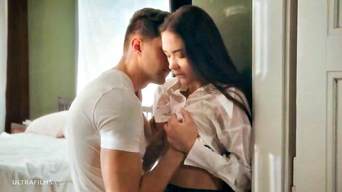 Vixi Rafi brunette in sheer blouse kissed passionately by lover