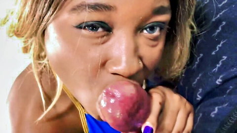 Nina Rivera teases with deep lollipop suck in POV blowjob preview, ebony beauty