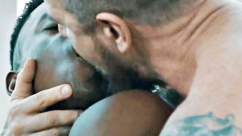 Rocco Steele kisses muscular black jock passionately in intimate embrace