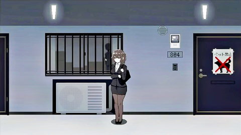 Anime office lady in mask and suit in hentai game Room 801 lesbian gallery
