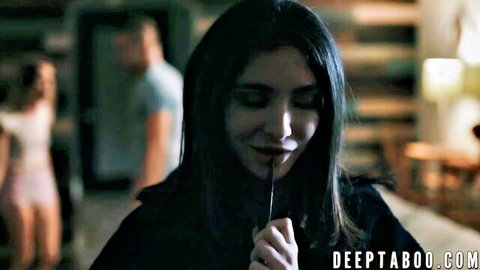 Sabina Rouge teases with straw in mouth, Mary Moody in background threesome preview
