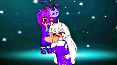 Purple catboy gropes fat white bunny girl's ass under mistletoe in sparkly cartoon hentai tease