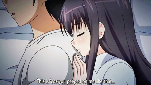 Hentai student with long purple hair intimately hugged by teacher