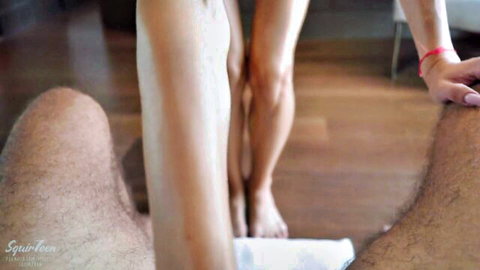 Squir7een as horny step-sister nude, tight ass and legs teased by step-brother hand