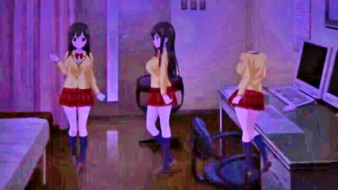 Three hentai schoolgirls in uniforms posing in doctor's room anime style