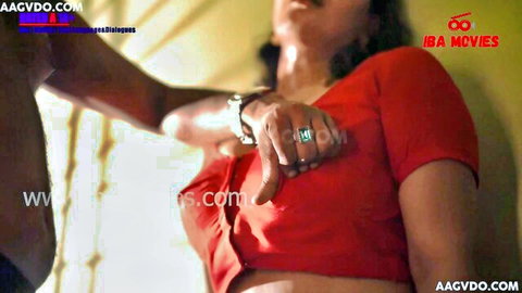 Desi woman in red blouse groped by man in intimate couple scene
