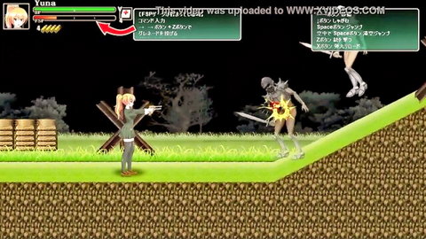 Blonde anime girl in military uniform battles soldiers in ryona hentai action