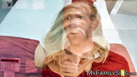 Blurry blonde babe sucking cock roughly in intense close-up facefuck.