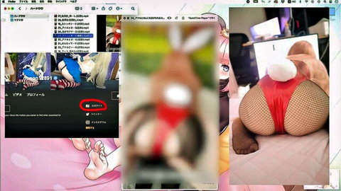 Nonon12891 in sexy Power Bunny cosplay, red outfit, fishnets, teasing ass and legs