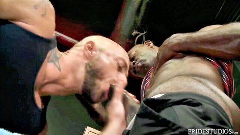 Aaron Trainer's massive hard-on bulge in intense muscular grapple