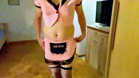 Stefaniexxx123 in pink maid outfit, stripping for her Domme