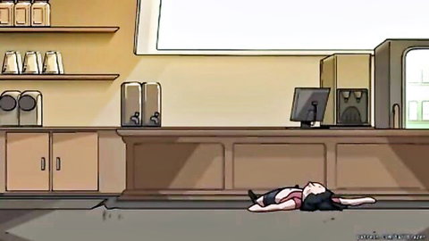 Anime schoolgirl with pink hair lying unconscious on floor, R34 hentai thumbnail