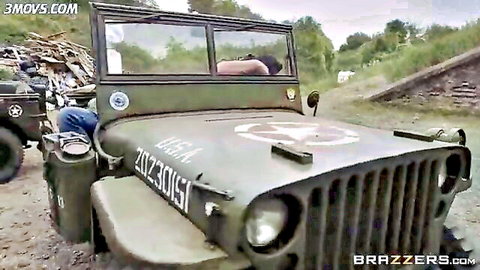 Sexy soldiers Jasmine Jae, Monique Alexander, Stella Cox in military jeep