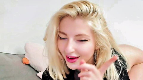 Yournaughtymiss blonde beauty teasing with fingers and big lips