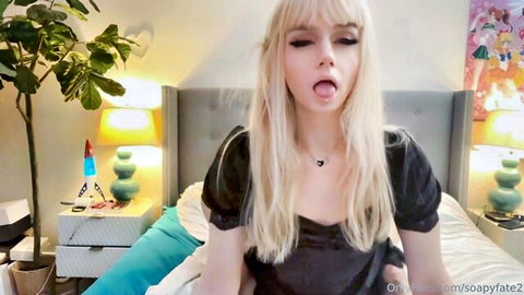 Soapyfate blonde model with tongue piercing teasing seductively