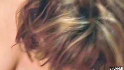 Sweaty blonde-highlighted brunette babe's ecstatic O-face closeup during intense sex