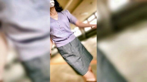 Mana from mana-channel in purple cardigan and gray skirt, solo pose