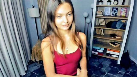 Bunny_Nova young shy teen in red tank top, webcam tease
