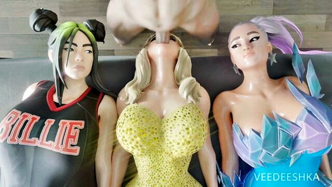 Sabrina Carpenter deepthroats Billie Eilish and Ariana Grande sex dolls